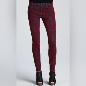 J Brand 811 Red Brocade Velvet Mid Rise  Skinny Denim Jeans Size 27